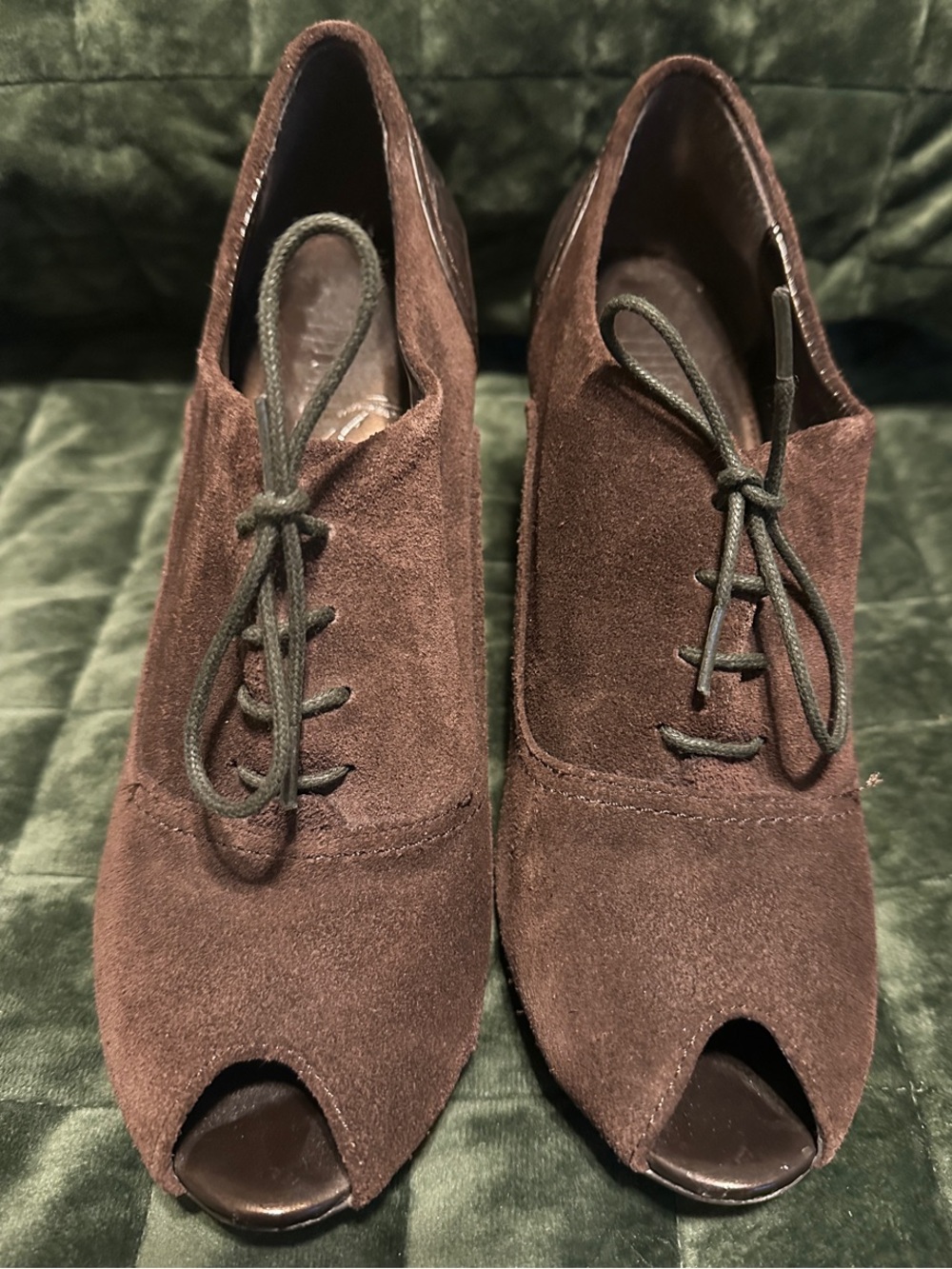 Nickels Dark Brown Suede Peep-Toe Lace-Up Heels